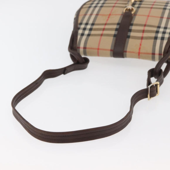 Burberrys Nova Check Shoulder Bag Canvas Leather Beige Gold Auth bs34544