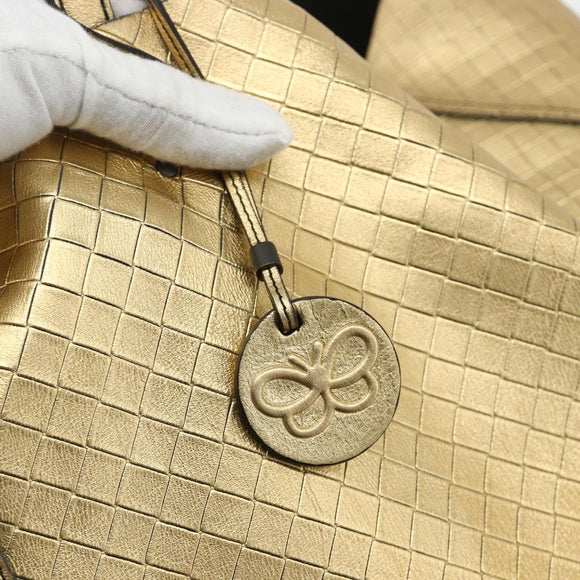 BOTTEGA VENETA INTRECCIATO Tote Bag Leather Gold Auth bs34545