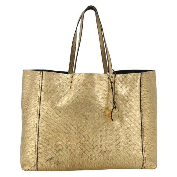 BOTTEGA VENETA INTRECCIATO Tote Bag Leather Gold Auth bs34545
