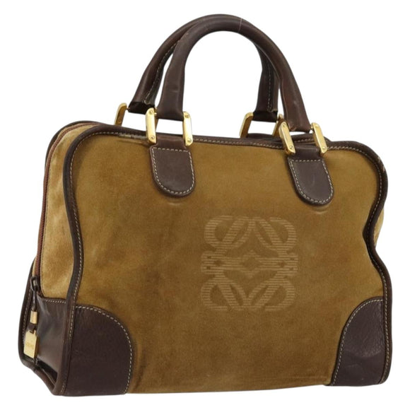 LOEWE Anagram Hand Bag Suede Leather Beige Gold Auth bs34546