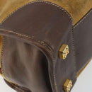 LOEWE Anagram Hand Bag Suede Leather Beige Gold Auth bs34546-17