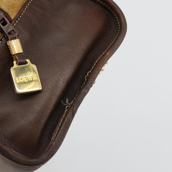 LOEWE Anagram Hand Bag Suede Leather Beige Gold Auth bs34546