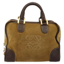 LOEWE Anagram Hand Bag Suede Leather Beige Gold Auth bs34546-13