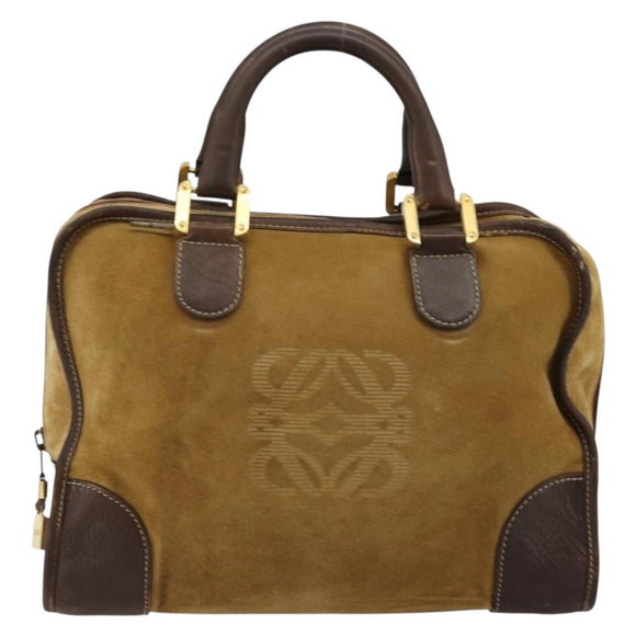 LOEWE Anagram Hand Bag Suede Leather Beige Gold Auth bs34546