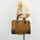 LOEWE Anagram Hand Bag Suede Leather Beige Gold Auth bs34546-24