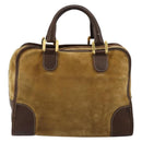 LOEWE Anagram Hand Bag Suede Leather Beige Gold Auth bs34546-2