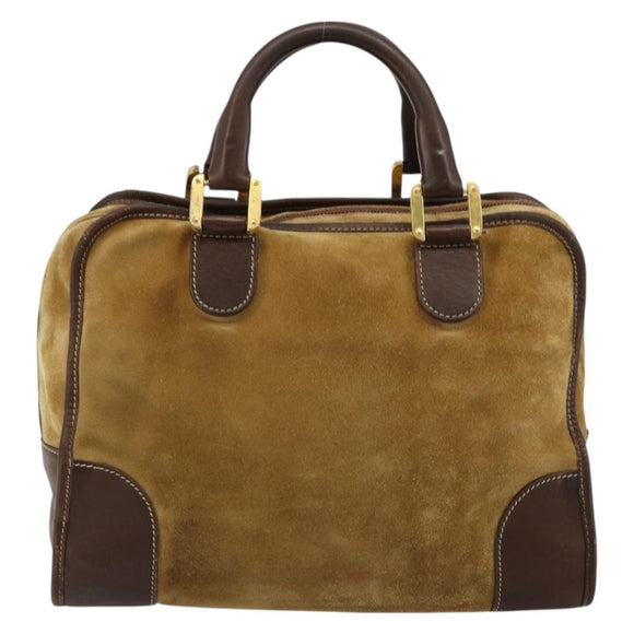 LOEWE Anagram Hand Bag Suede Leather Beige Gold Auth bs34546