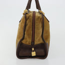 LOEWE Anagram Hand Bag Suede Leather Beige Gold Auth bs34546-3