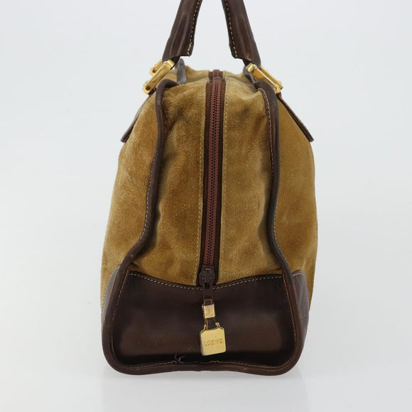 LOEWE Anagram Hand Bag Suede Leather Beige Gold Auth bs34546