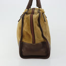 LOEWE Anagram Hand Bag Suede Leather Beige Gold Auth bs34546-4