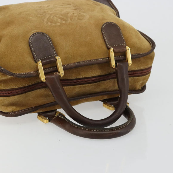 LOEWE Anagram Hand Bag Suede Leather Beige Gold Auth bs34546