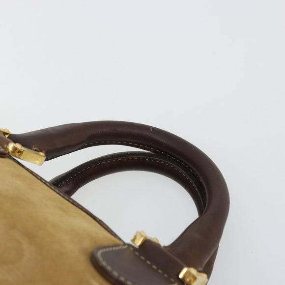 LOEWE Anagram Hand Bag Suede Leather Beige Gold Auth bs34546