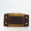 LOEWE Anagram Hand Bag Suede Leather Beige Gold Auth bs34546-5