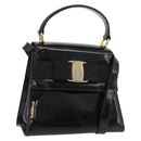 Salvatore Ferragamo Vala Hand Bag Patent leather 2way Black Gold Auth bs34547-1