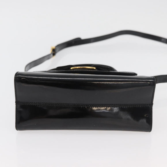 Salvatore Ferragamo Vala Hand Bag Patent leather 2way Black Gold Auth bs34547
