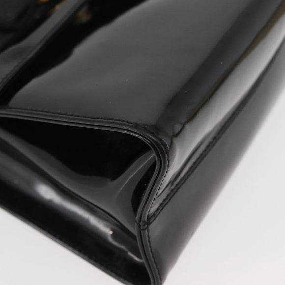 Salvatore Ferragamo Vala Hand Bag Patent leather 2way Black Gold Auth bs34547