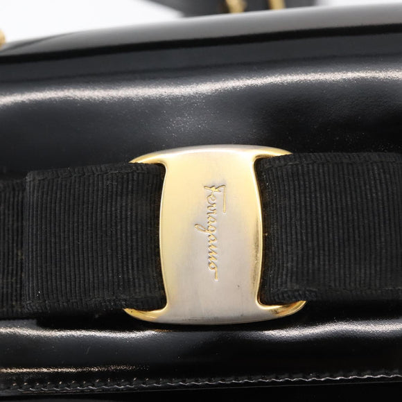 Salvatore Ferragamo Vala Hand Bag Patent leather 2way Black Gold Auth bs34547