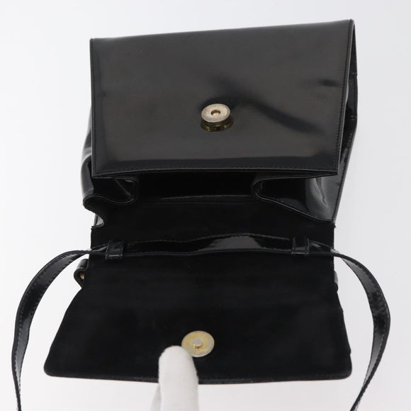 Salvatore Ferragamo Vala Hand Bag Patent leather 2way Black Gold Auth bs34547