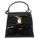 Salvatore Ferragamo Vala Hand Bag Patent leather 2way Black Gold Auth bs34547-2