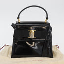 Salvatore Ferragamo Vala Hand Bag Patent leather 2way Black Gold Auth bs34547-25