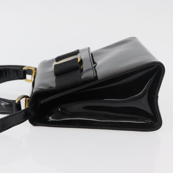 Salvatore Ferragamo Vala Hand Bag Patent leather 2way Black Gold Auth bs34547