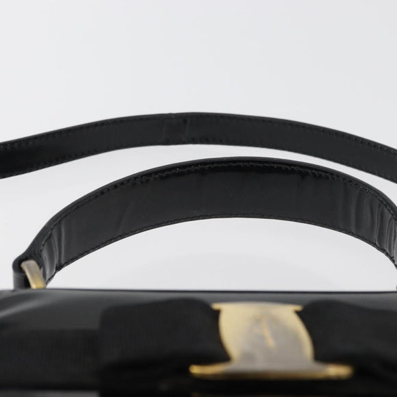 Salvatore Ferragamo Vala Hand Bag Patent leather 2way Black Gold Auth bs34547