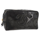 CHANEL Clutch Bag Patent leather Black Gold CC Auth bs34548-1