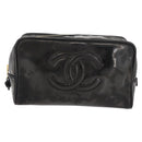 CHANEL Clutch Bag Patent leather Black Gold CC Auth bs34548-2