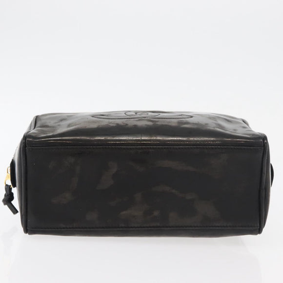 CHANEL Clutch Bag Patent leather Black Gold CC Auth bs34548