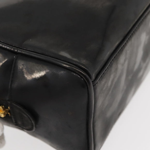 CHANEL Clutch Bag Patent leather Black Gold CC Auth bs34548