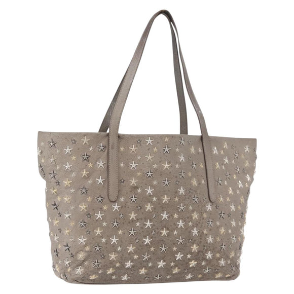 Jimmy Choo Tote Bag Leather Gray Gold Auth bs34549