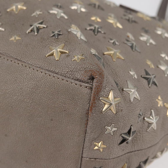 Jimmy Choo Tote Bag Leather Gray Gold Auth bs34549