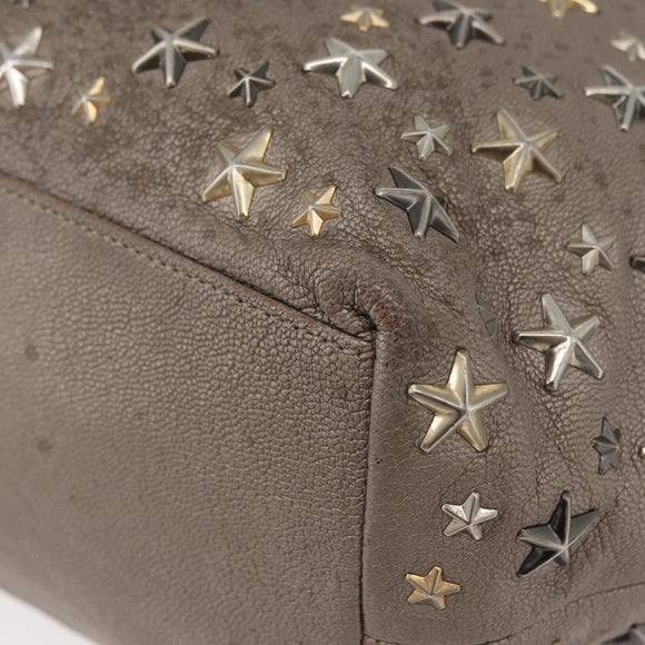 Jimmy Choo Tote Bag Leather Gray Gold Auth bs34549