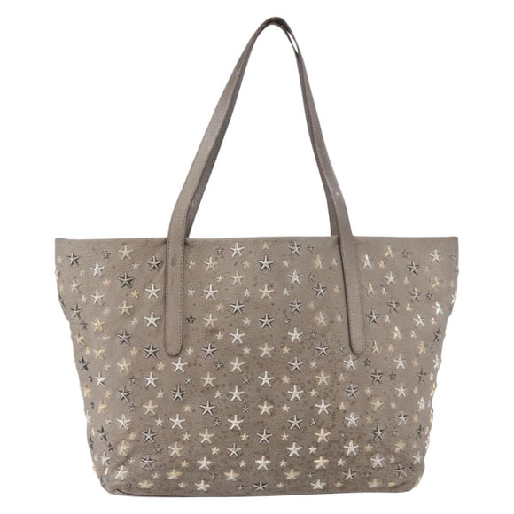 Jimmy Choo Tote Bag Leather Gray Gold Auth bs34549