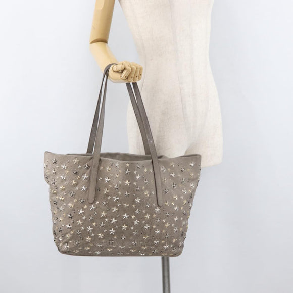 Jimmy Choo Tote Bag Leather Gray Gold Auth bs34549