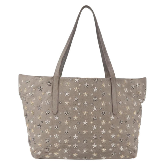 Jimmy Choo Tote Bag Leather Gray Gold Auth bs34549