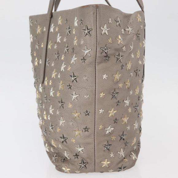 Jimmy Choo Tote Bag Leather Gray Gold Auth bs34549