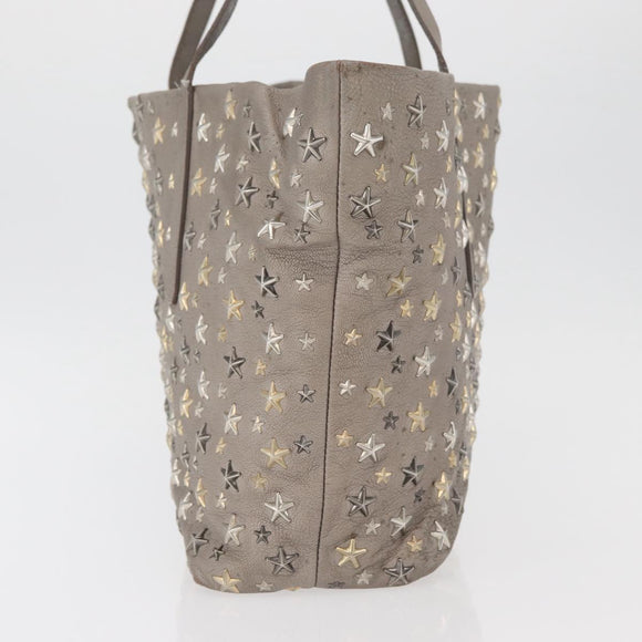 Jimmy Choo Tote Bag Leather Gray Gold Auth bs34549