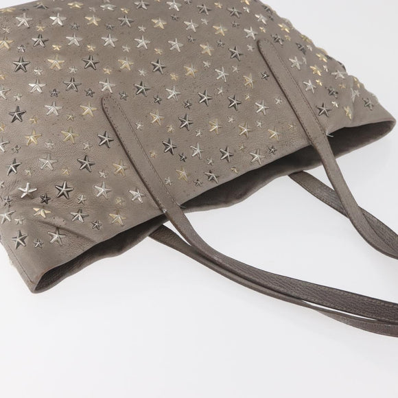 Jimmy Choo Tote Bag Leather Gray Gold Auth bs34549