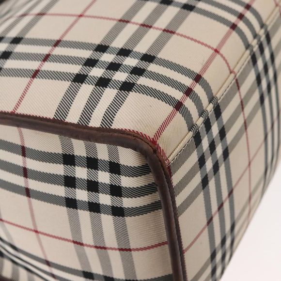 BURBERRY Nova Check Tote Bag Canvas Leather 2way Beige Silver Auth bs34550