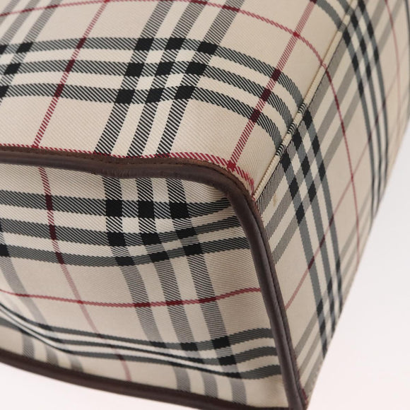 BURBERRY Nova Check Tote Bag Canvas Leather 2way Beige Silver Auth bs34550
