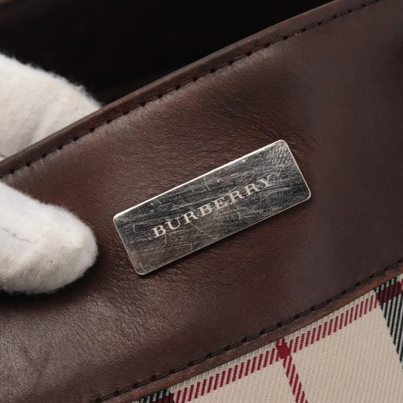 BURBERRY Nova Check Tote Bag Canvas Leather 2way Beige Silver Auth bs34550