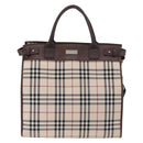 BURBERRY Nova Check Tote Bag Canvas Leather 2way Beige Silver Auth bs34550-13