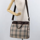 BURBERRY Nova Check Tote Bag Canvas Leather 2way Beige Silver Auth bs34550-23