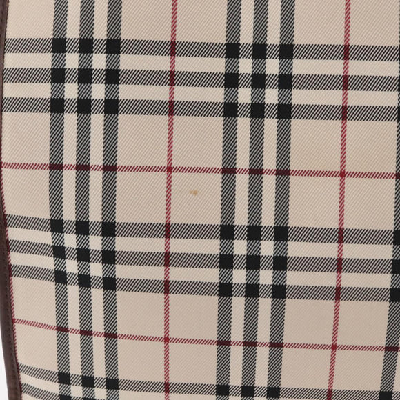 BURBERRY Nova Check Tote Bag Canvas Leather 2way Beige Silver Auth bs34550