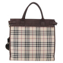 BURBERRY Nova Check Tote Bag Canvas Leather 2way Beige Silver Auth bs34550-3