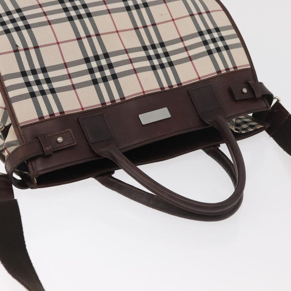 BURBERRY Nova Check Tote Bag Canvas Leather 2way Beige Silver Auth bs34550