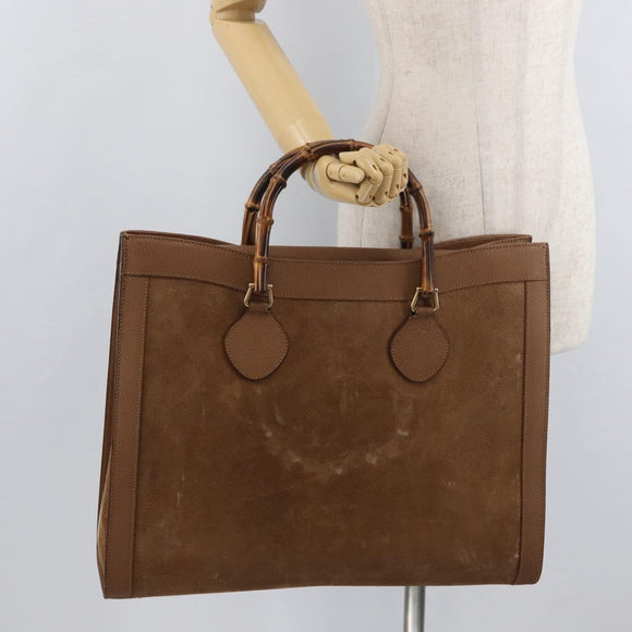 GUCCI Bamboo Tote Bag Suede Leather Brown Gold 002 1186 0259 Auth bs34551