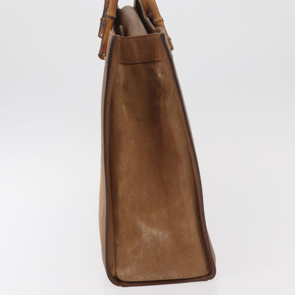 GUCCI Bamboo Tote Bag Suede Leather Brown Gold 002 1186 0259 Auth bs34551