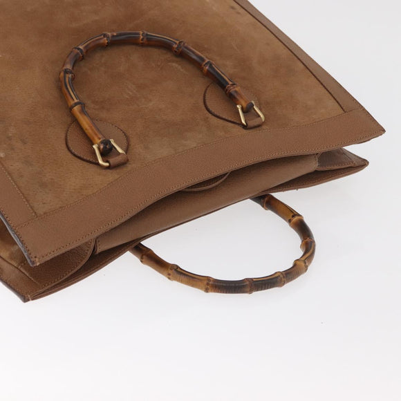 GUCCI Bamboo Tote Bag Suede Leather Brown Gold 002 1186 0259 Auth bs34551